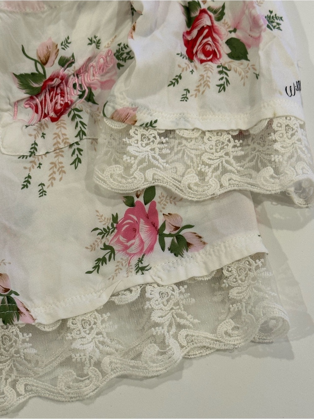 Wildfox White Floral Lace-Trim Robe with Pink Roses - Picture 6 of 10